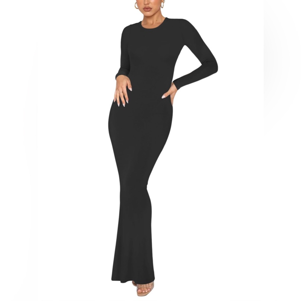 NWT Reoria Long Sleeve Crew‎ Neck Ribbed Bodycon Maxi Lounge Dress Large